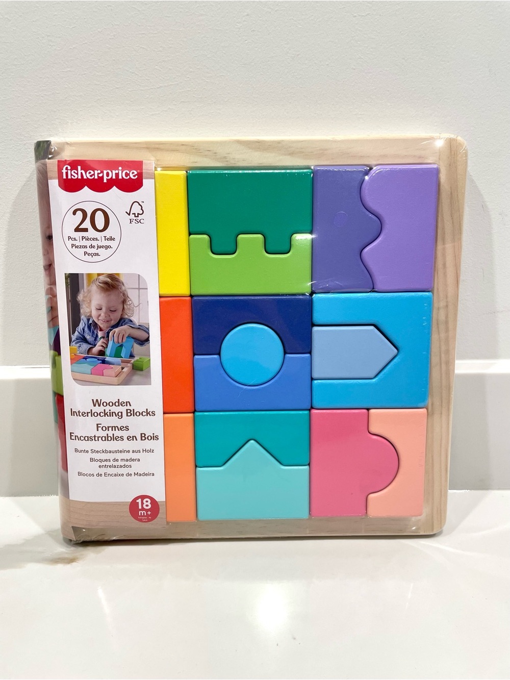 NEW Fisher-Price Wooden Interlocking Blocks Puzzle For Toddlers